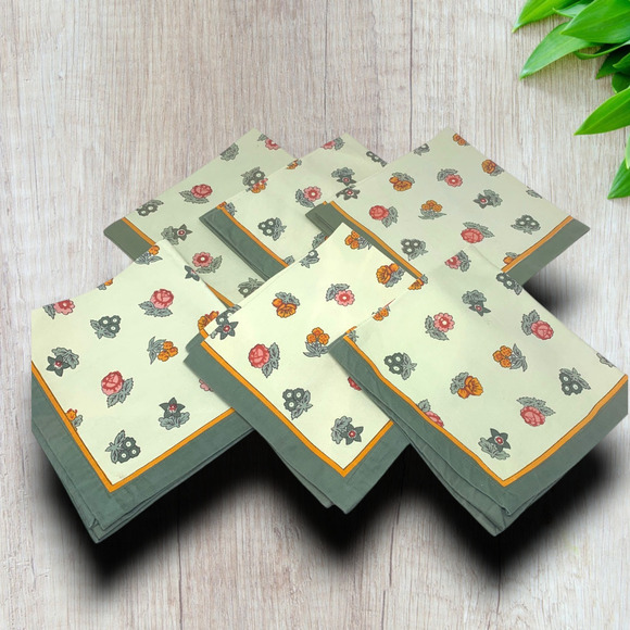 Lot 6 x Williams Sonoma Floral Napkins Square 20” Green Border Botanical - Picture 2 of 9